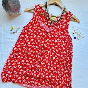 Maeve Red blouse with White Floral Pattern